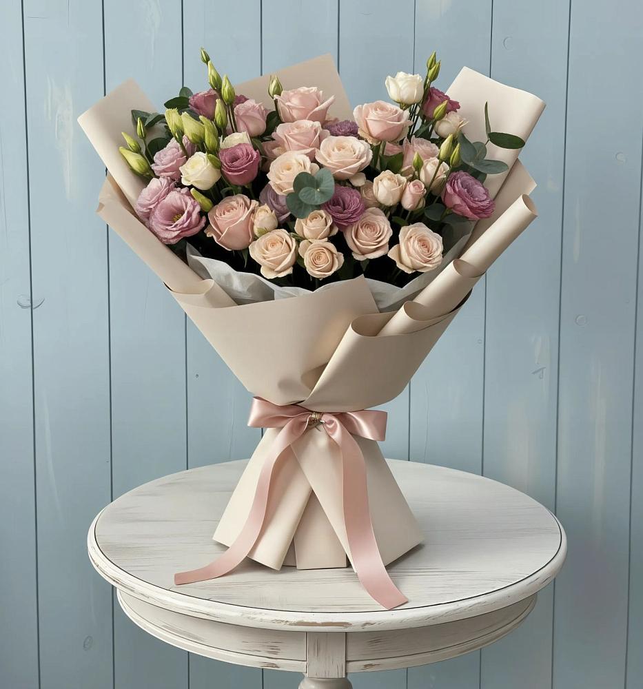 Букет цветов из: Розы и Лизиантусы в Лапино