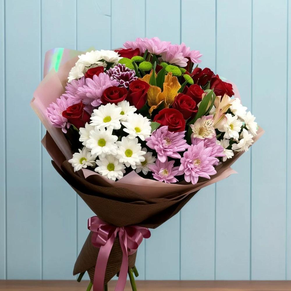 Букет цветов из: Розы, Хризантемы и Альстромерии в Лапино